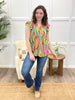 Dear Scarlett Women's  Multi Color Abstract Print Flutter Sleeve Lizzy Top
