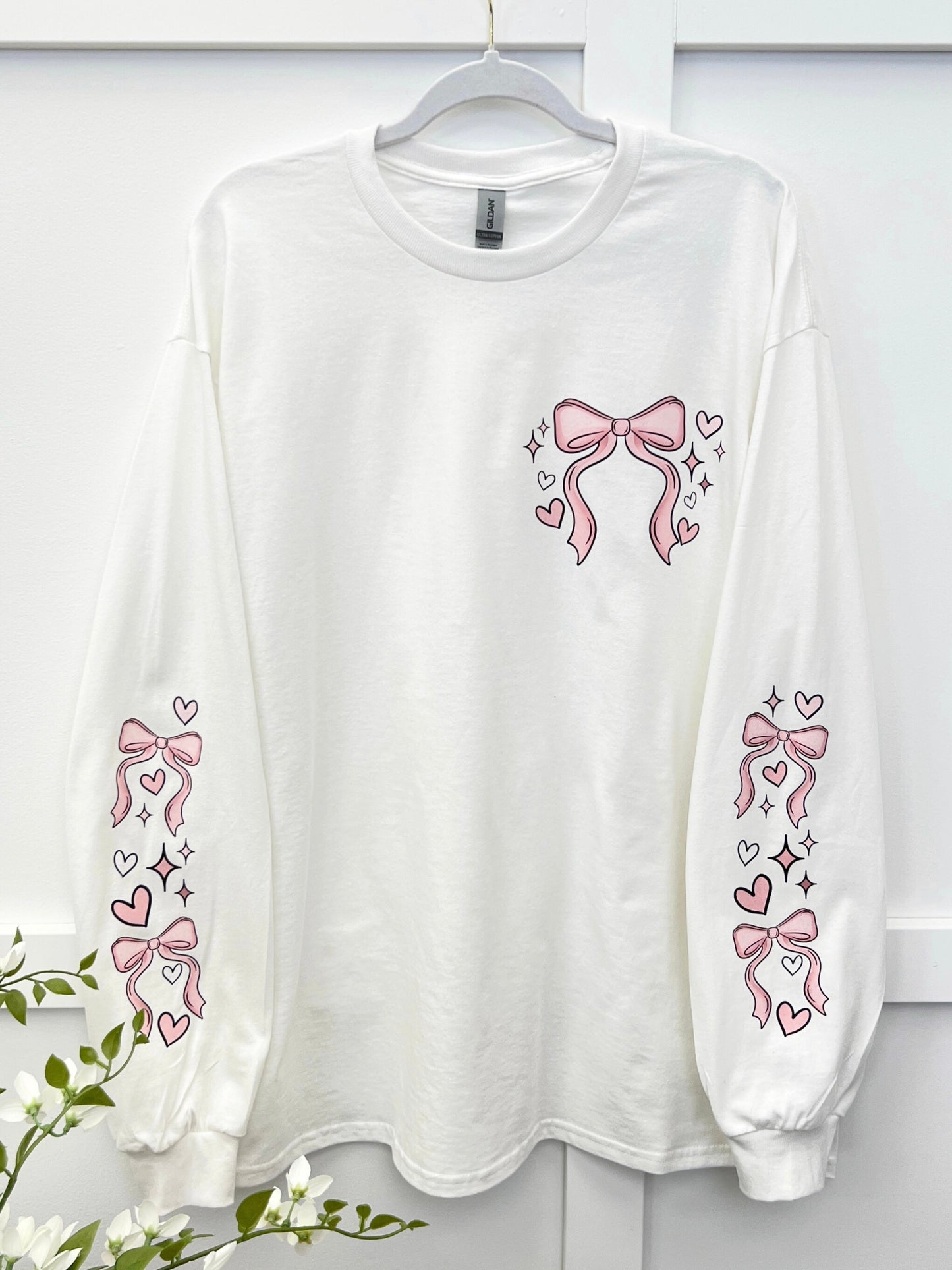 Pink Bow & Hearts Graphic Long Sleeve Tee