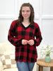 Women's Black & Red Plaid V-Neck Long Sleeve Top