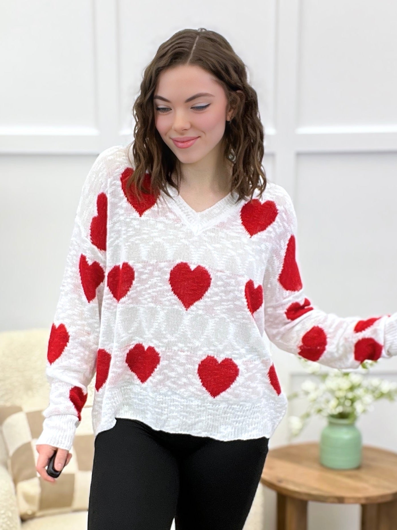 Sweetheart Vibes Red Heart Knit Sweater