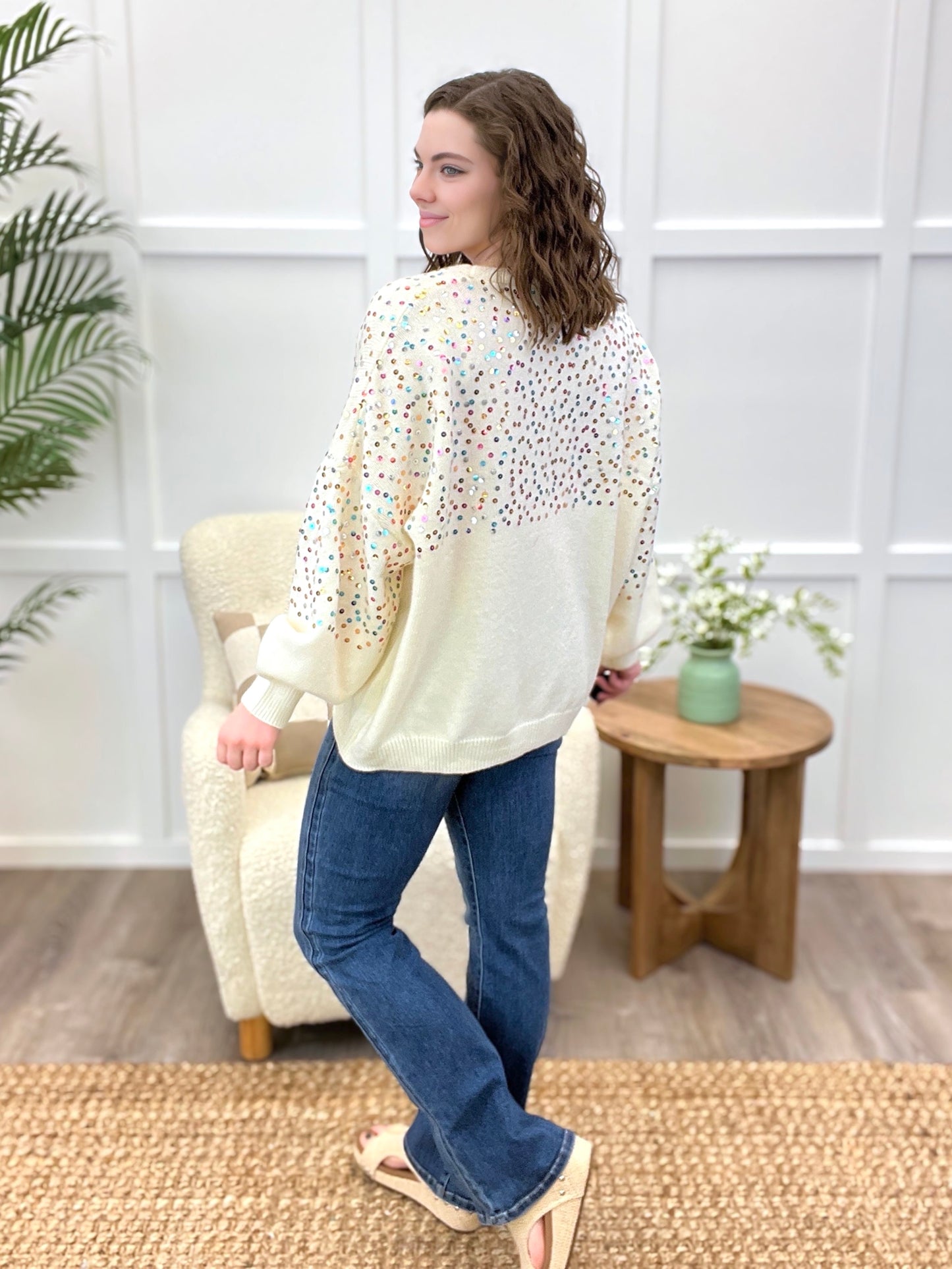 Moonlight Glow Multi-Color Sequin V-Neck Sweater Cardigan