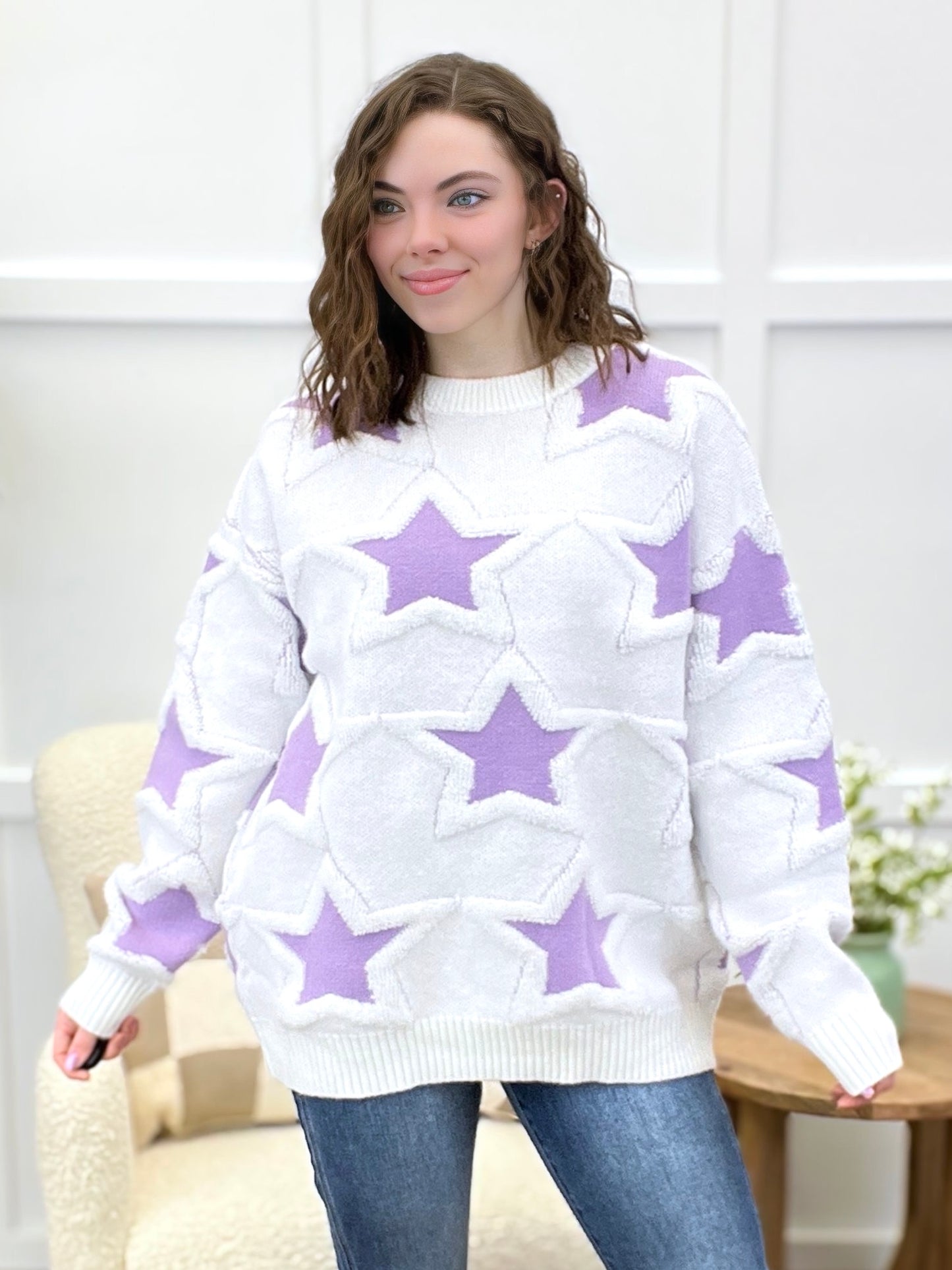 Stellar Comfort Lavender Star Sweater