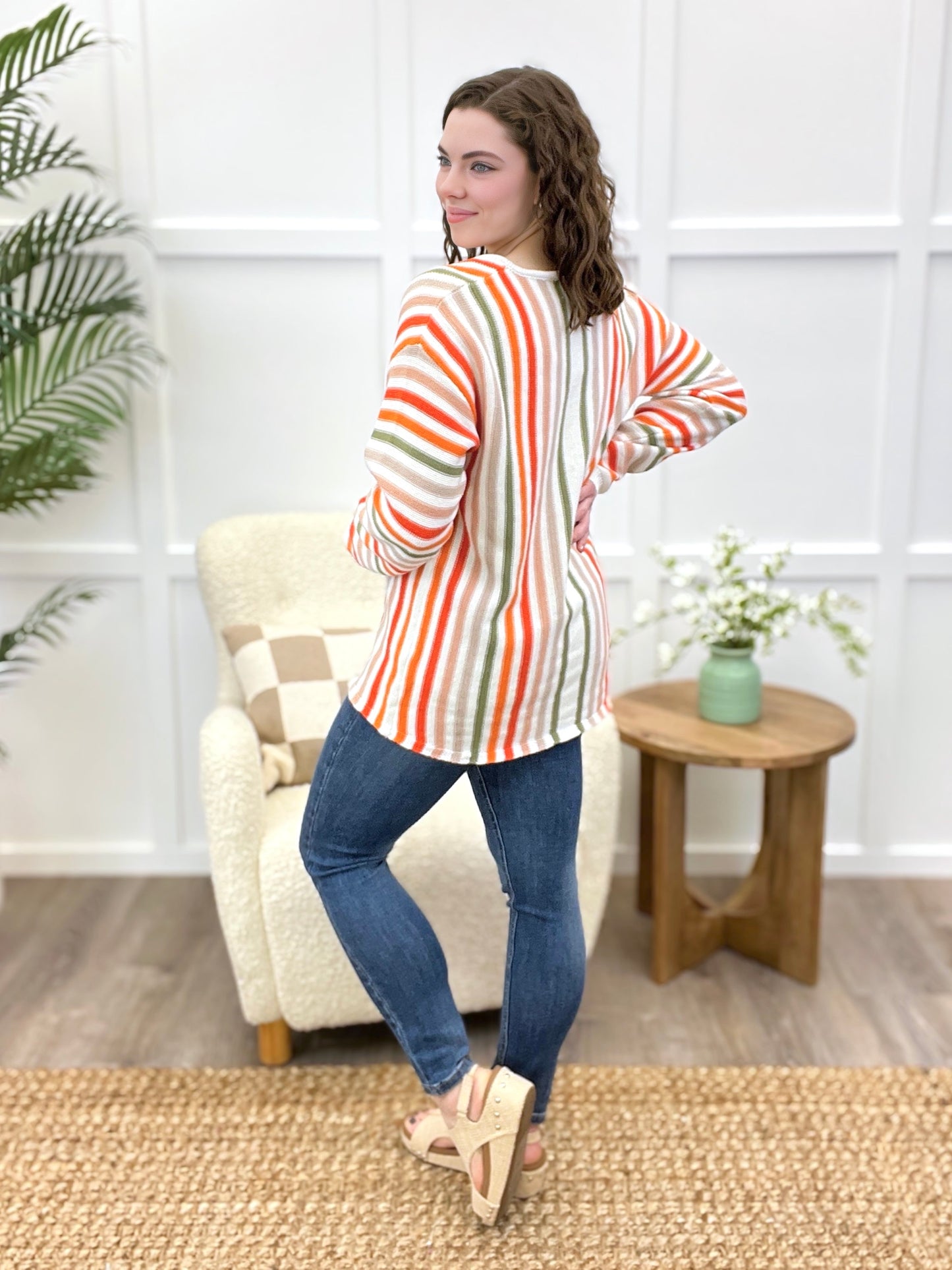 Sunlit Stripes Knit Top with Kangaroo Pocket