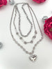 Silver Layered Crystal Heart Necklace