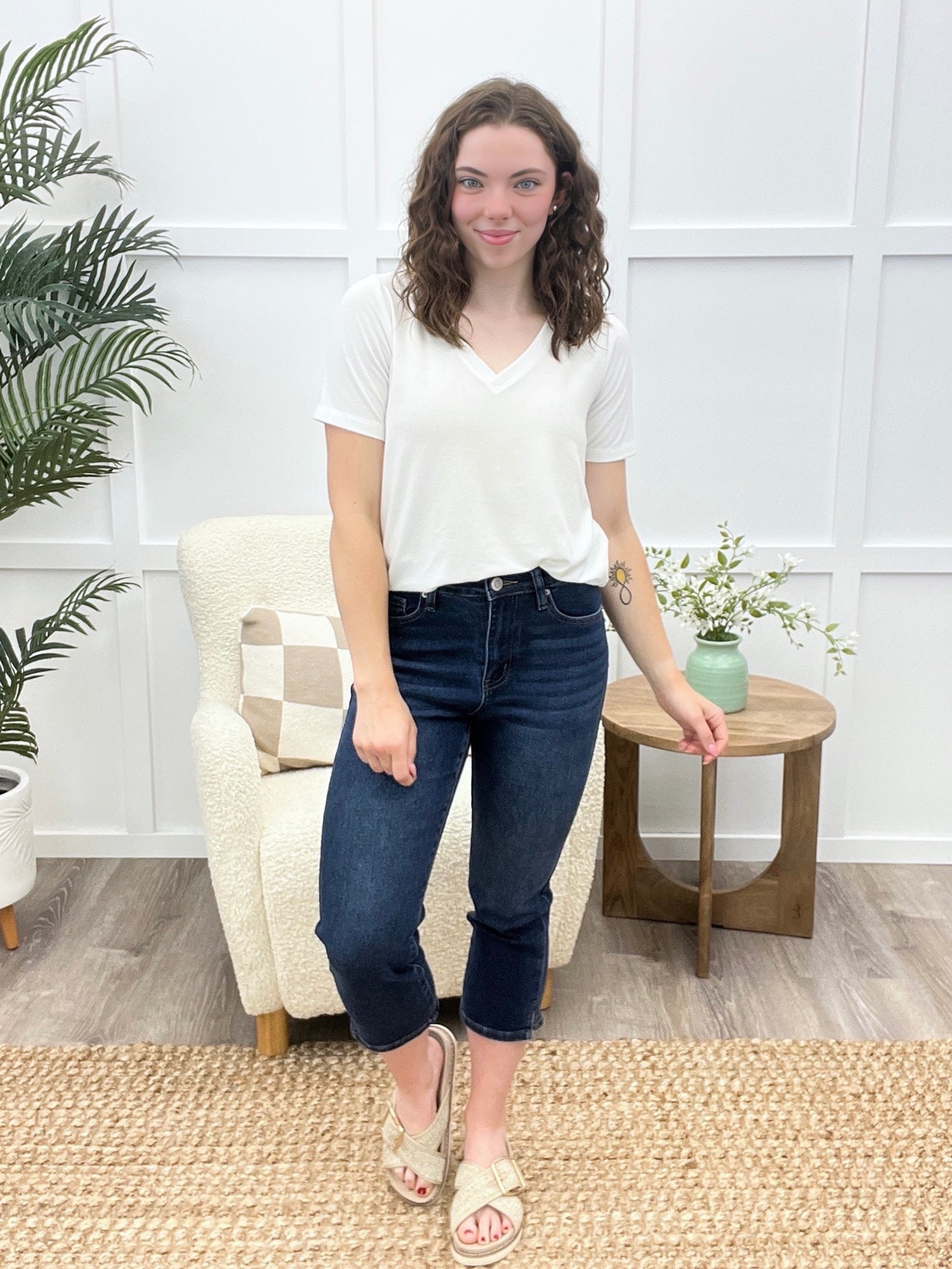 Sophia Grace High-Rise Denim Capris – Premium Stretch