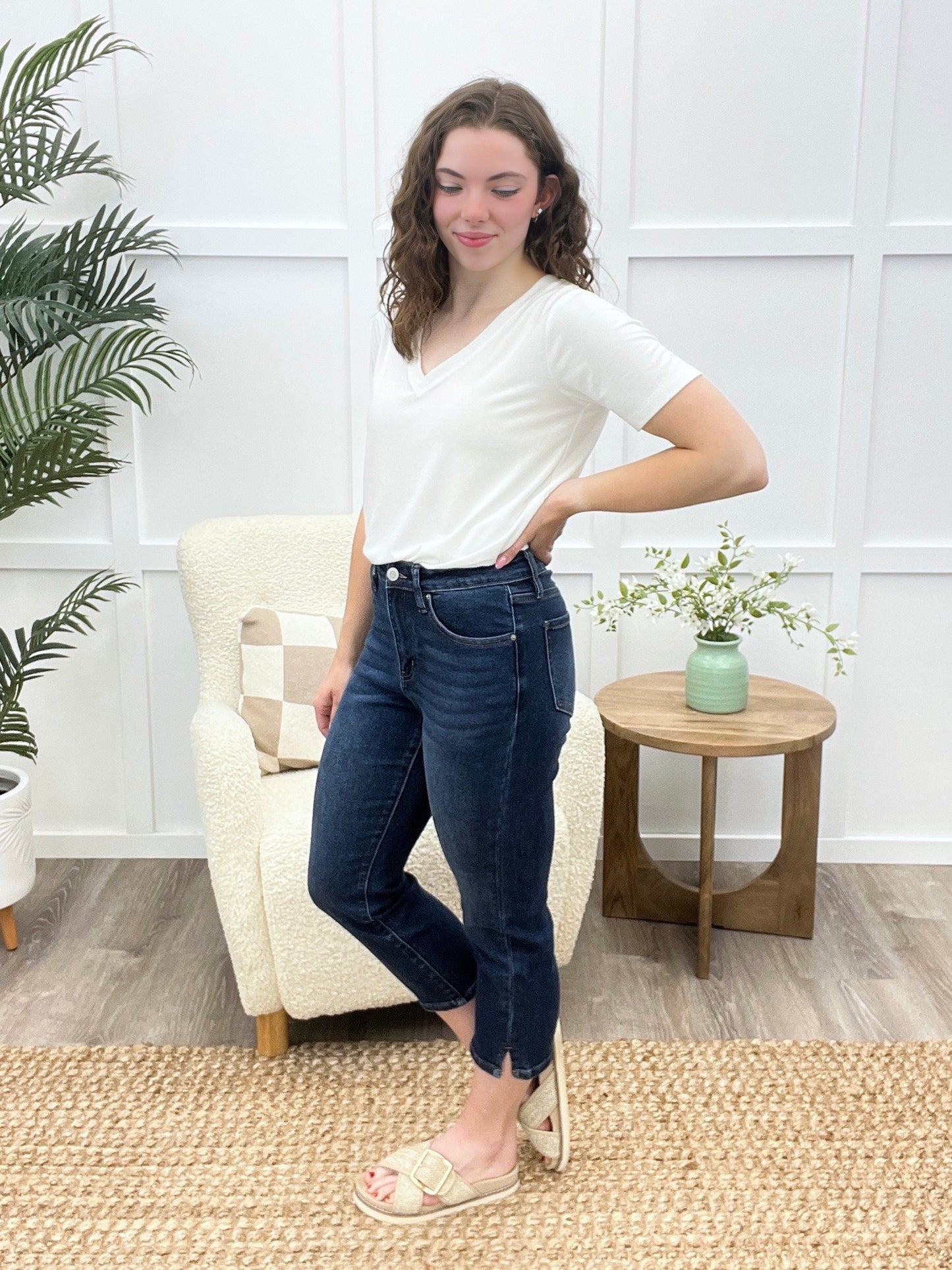 Sophia Grace High-Rise Denim Capris – Premium Stretch