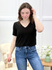 Layla Luxe V-Neck Short Sleeve Top – Black