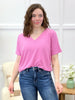 Layla Luxe V-Neck Short Sleeve Top – Light Pink