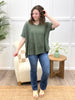 Evelyn Olive Crochet V-Neck Knit Top