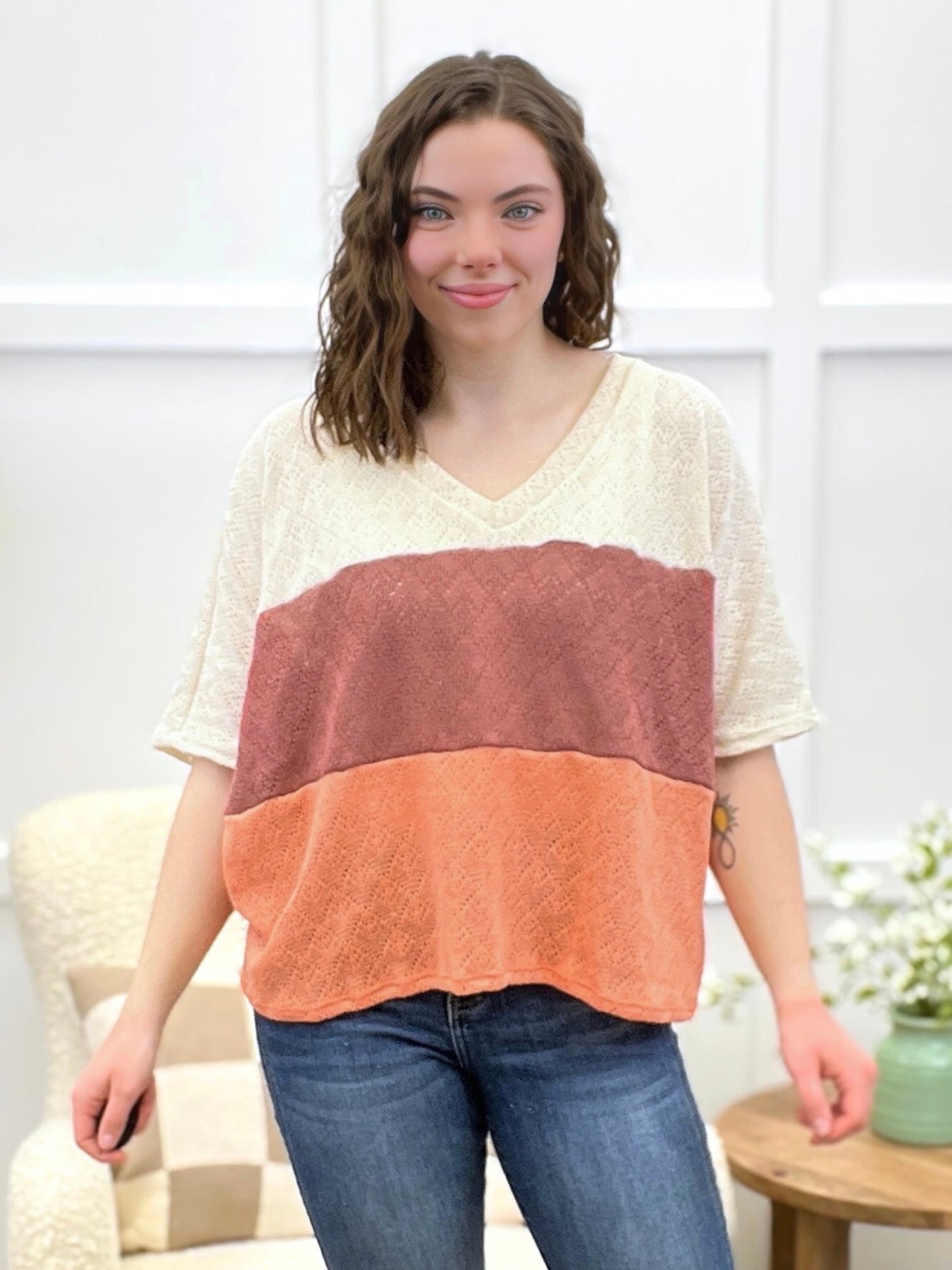 Willow Sunset Crochet V-Neck Top