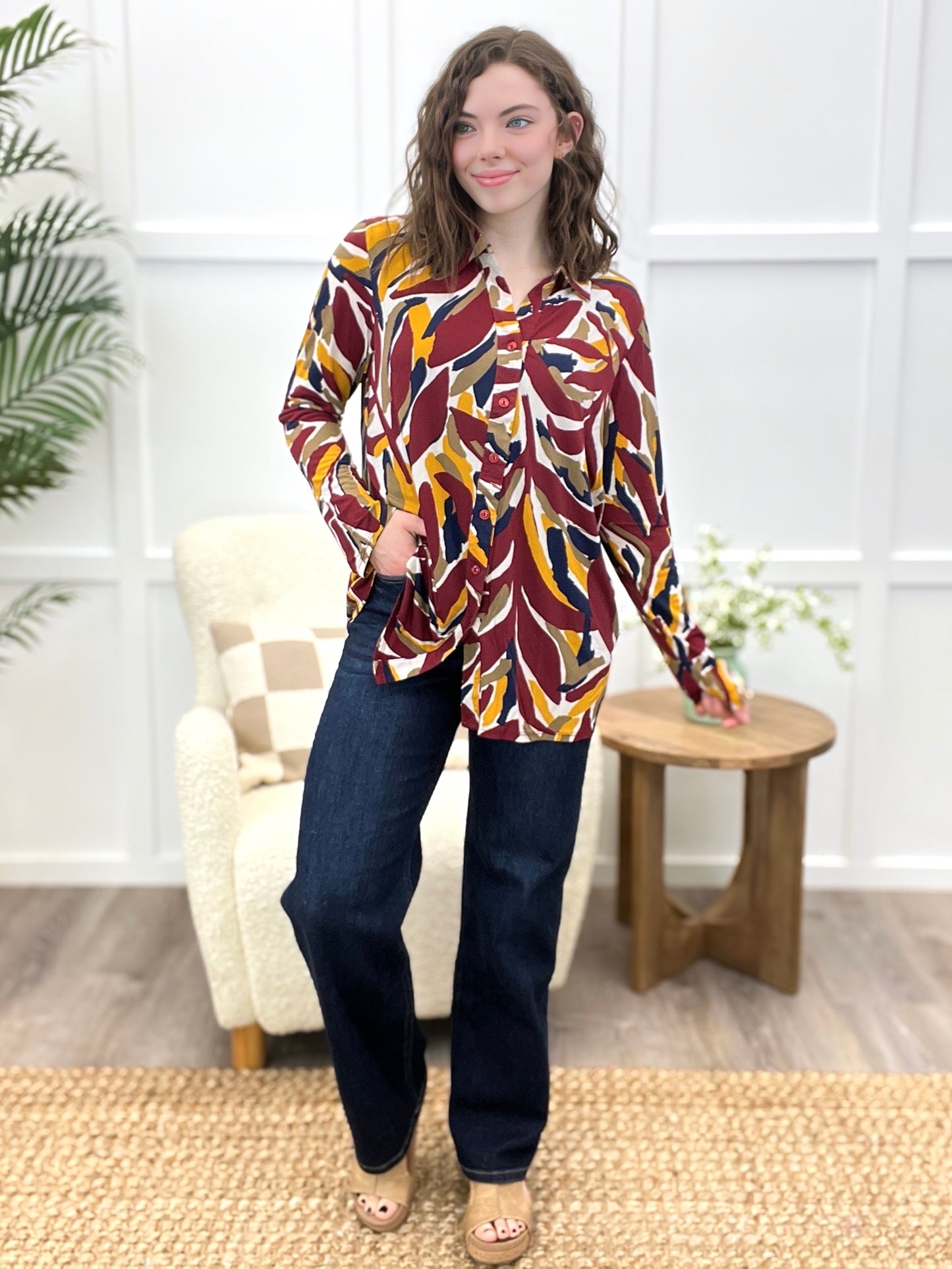 Savannah Splash Button-Up Top