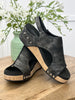 Corkys Volta II Black Shimmer Cork Wedge Sandals