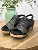 Corkys Volta II Black Shimmer Cork Wedge Sandals