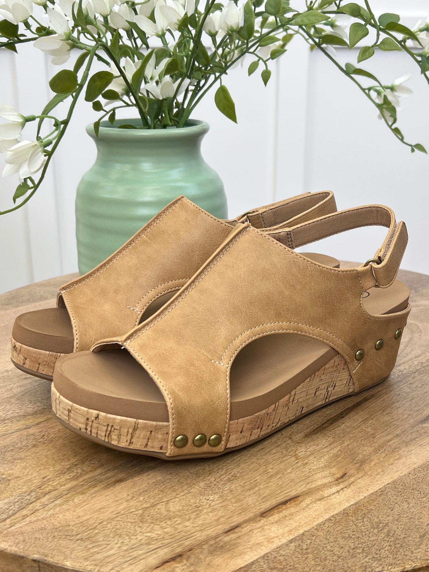 Corkys Volta II Caramel Luxe Cork Wedge Sandals