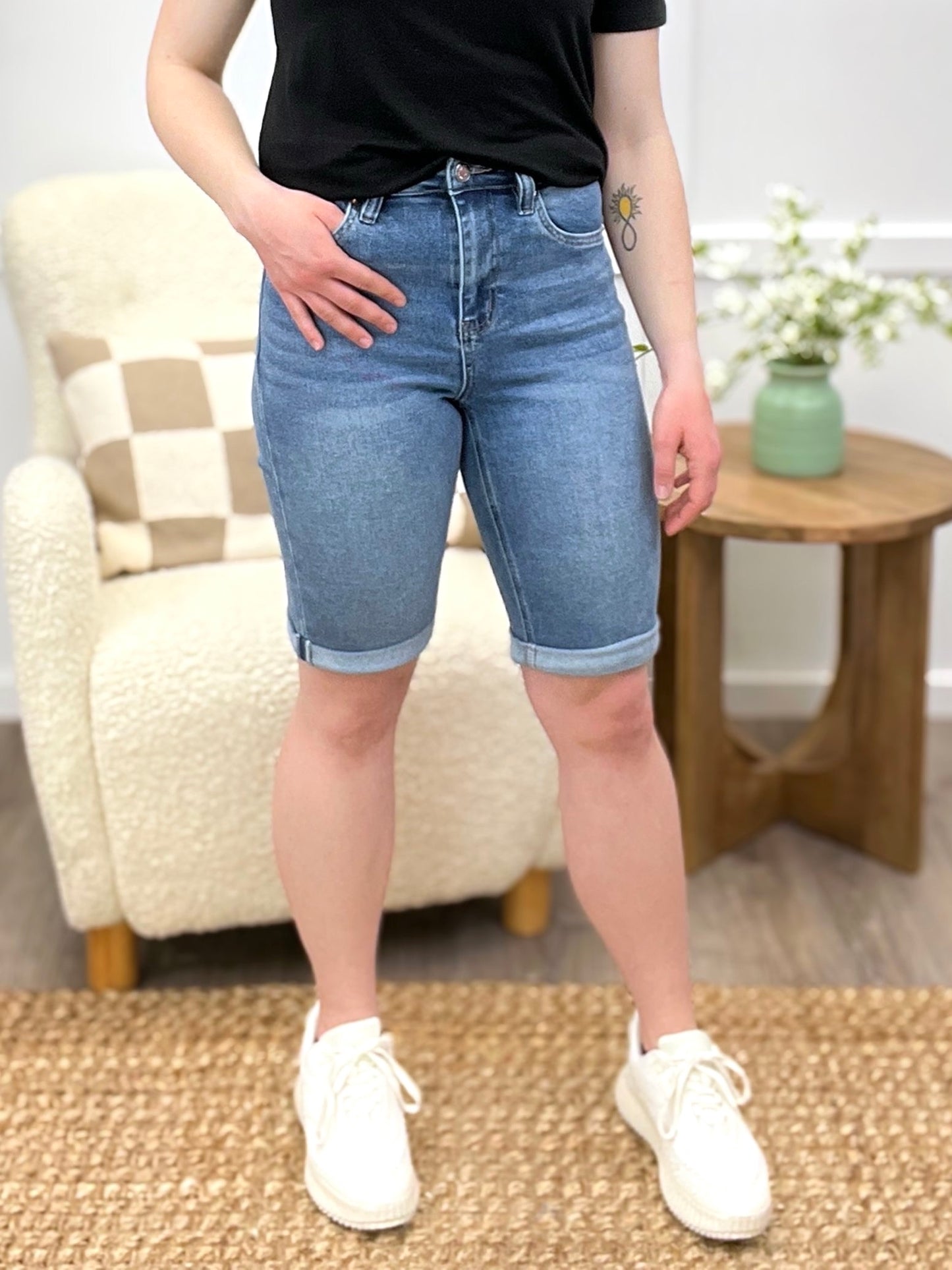 Alyssa High-Rise Denim Bermuda Shorts - Premium Stretch
