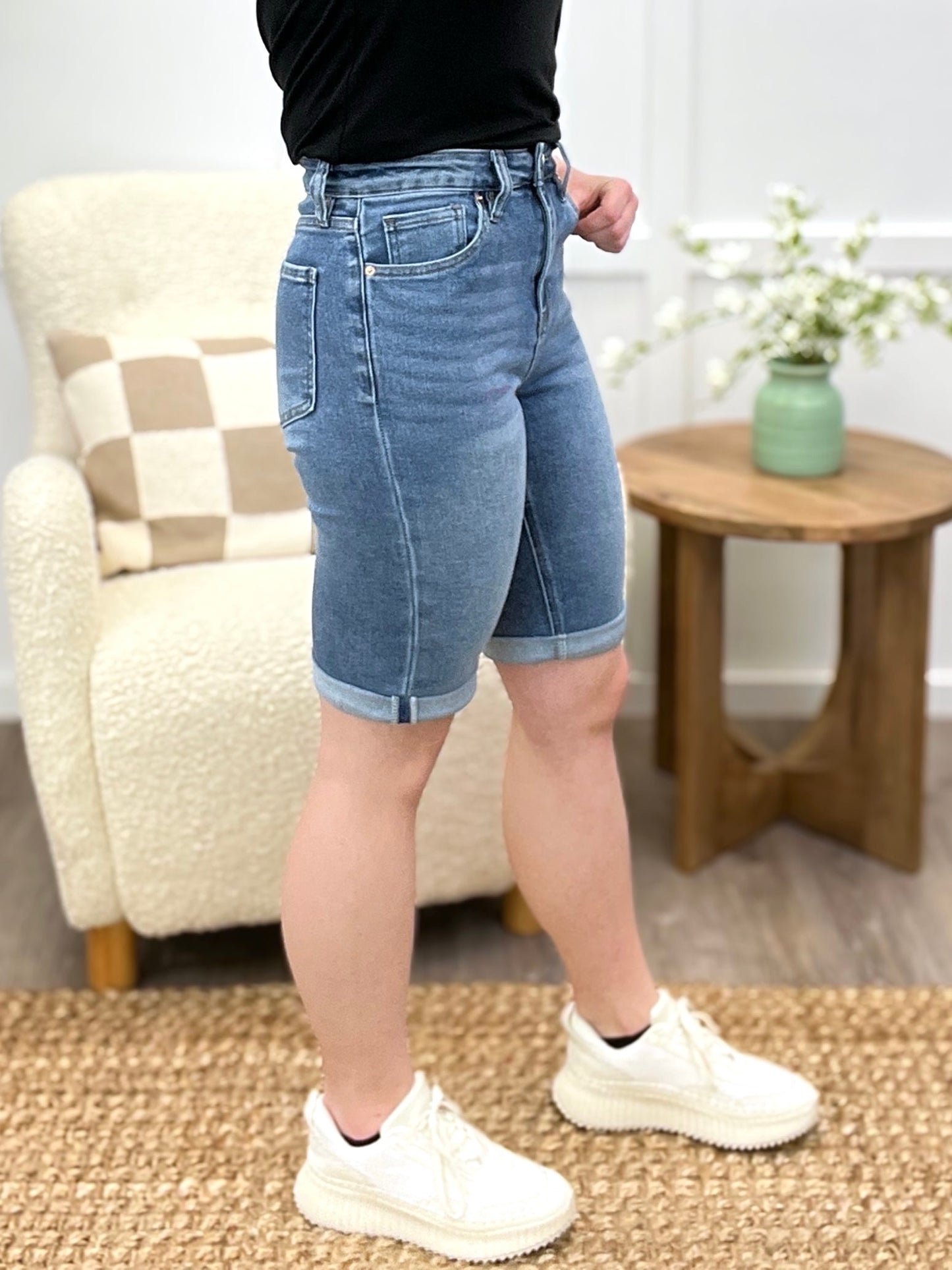 Alyssa High-Rise Denim Bermuda Shorts - Premium Stretch