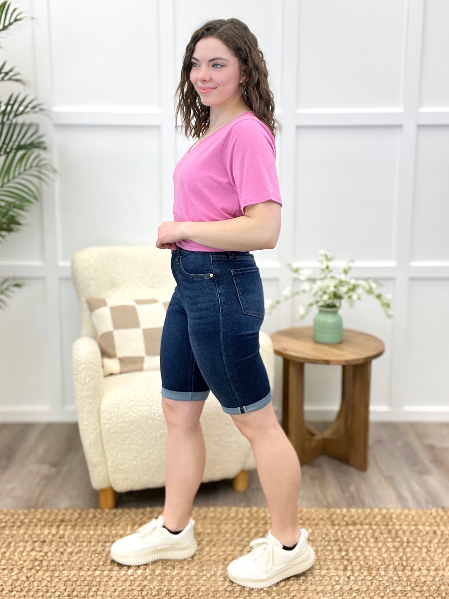 Monica High-Rise Denim Bermuda Shorts - Premium Stretch