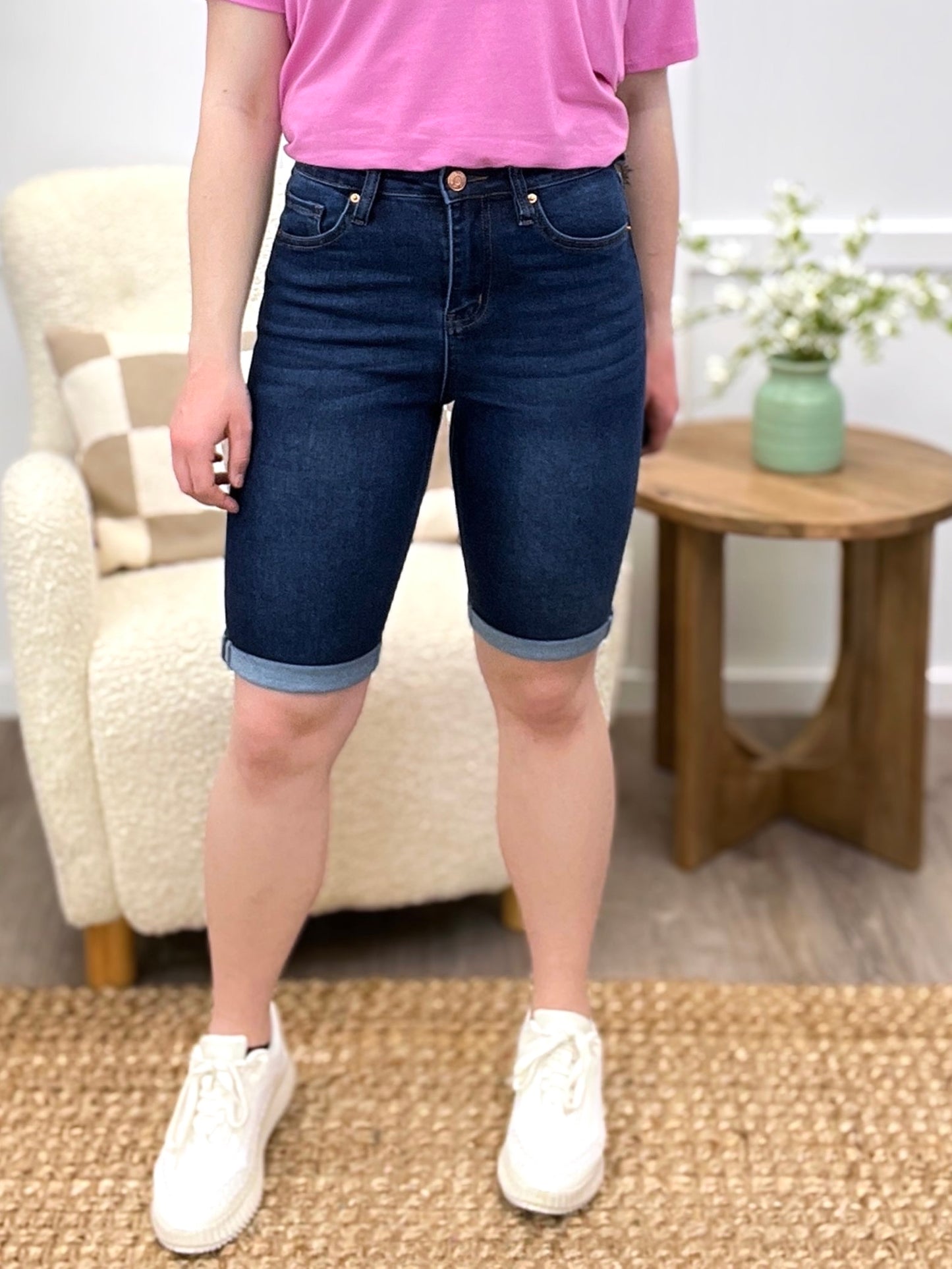 Monica High-Rise Denim Bermuda Shorts - Premium Stretch