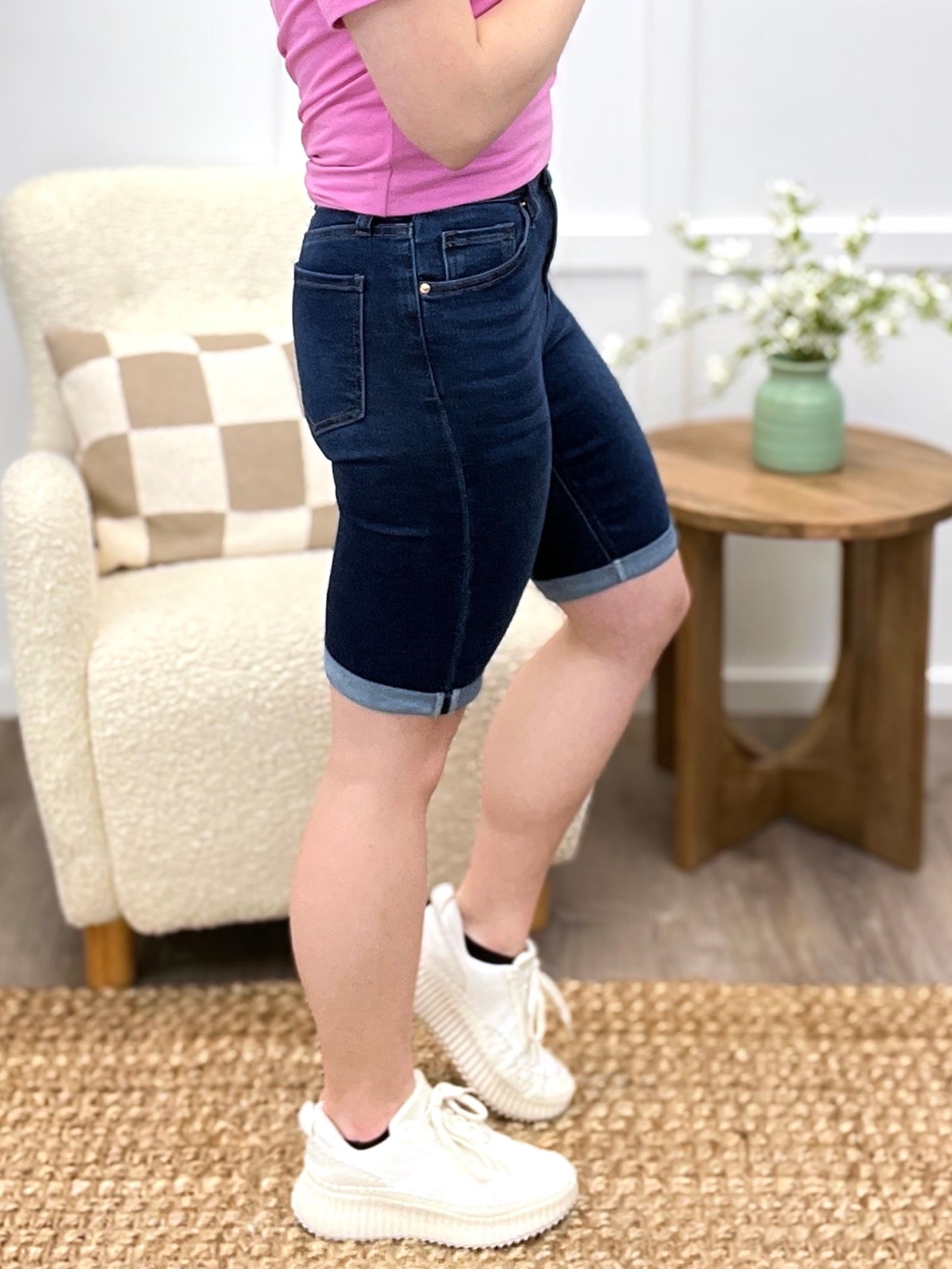 Monica High-Rise Denim Bermuda Shorts - Premium Stretch