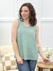Sage & Ivory Striped Sleeveless Collared Top