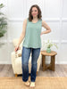 Sage & Ivory Striped Sleeveless Collared Top