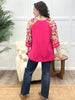 Fuchsia Floral Print 3/4 Sleeve Top with Fringe Trim