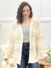 Beige Knit Long Sleeve Cardigan with Grey Stitch Detail