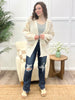 Beige Knit Long Sleeve Cardigan with Grey Stitch Detail