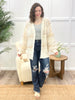 Beige Knit Long Sleeve Cardigan with Grey Stitch Detail
