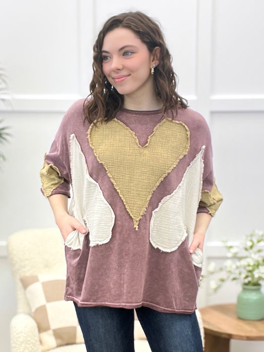 Washed Heart Patchwork Oversized Tee