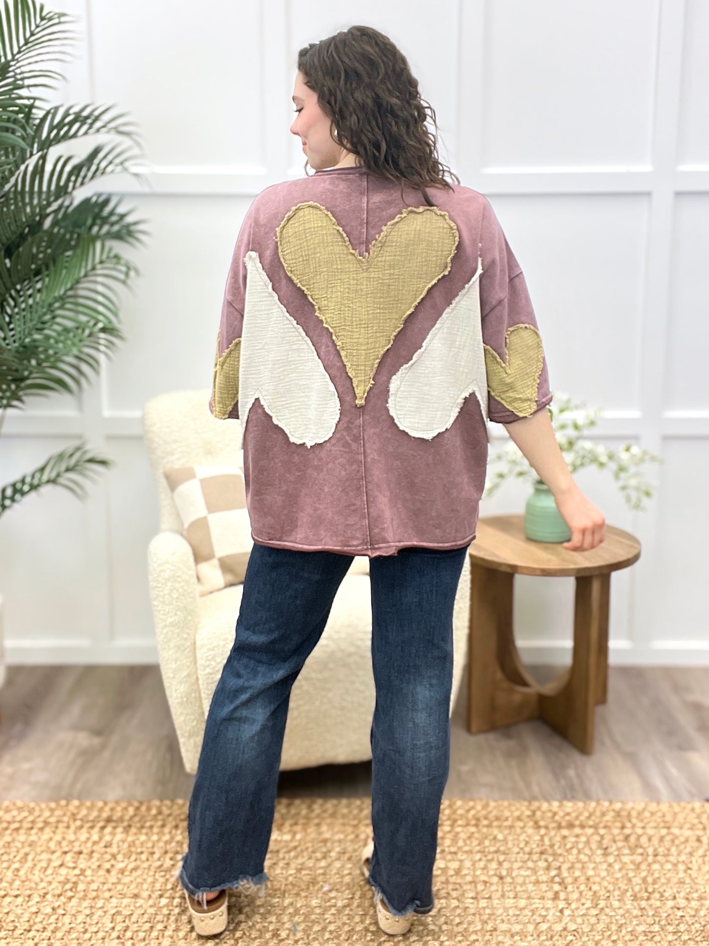 Washed Heart Patchwork Oversized Tee