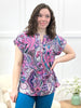 Dear Scarlett Women's Pink & Purple Paisley Short Sleeve Lizzy Top