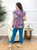 Dear Scarlett Women's Pink & Purple Paisley Short Sleeve Lizzy Top