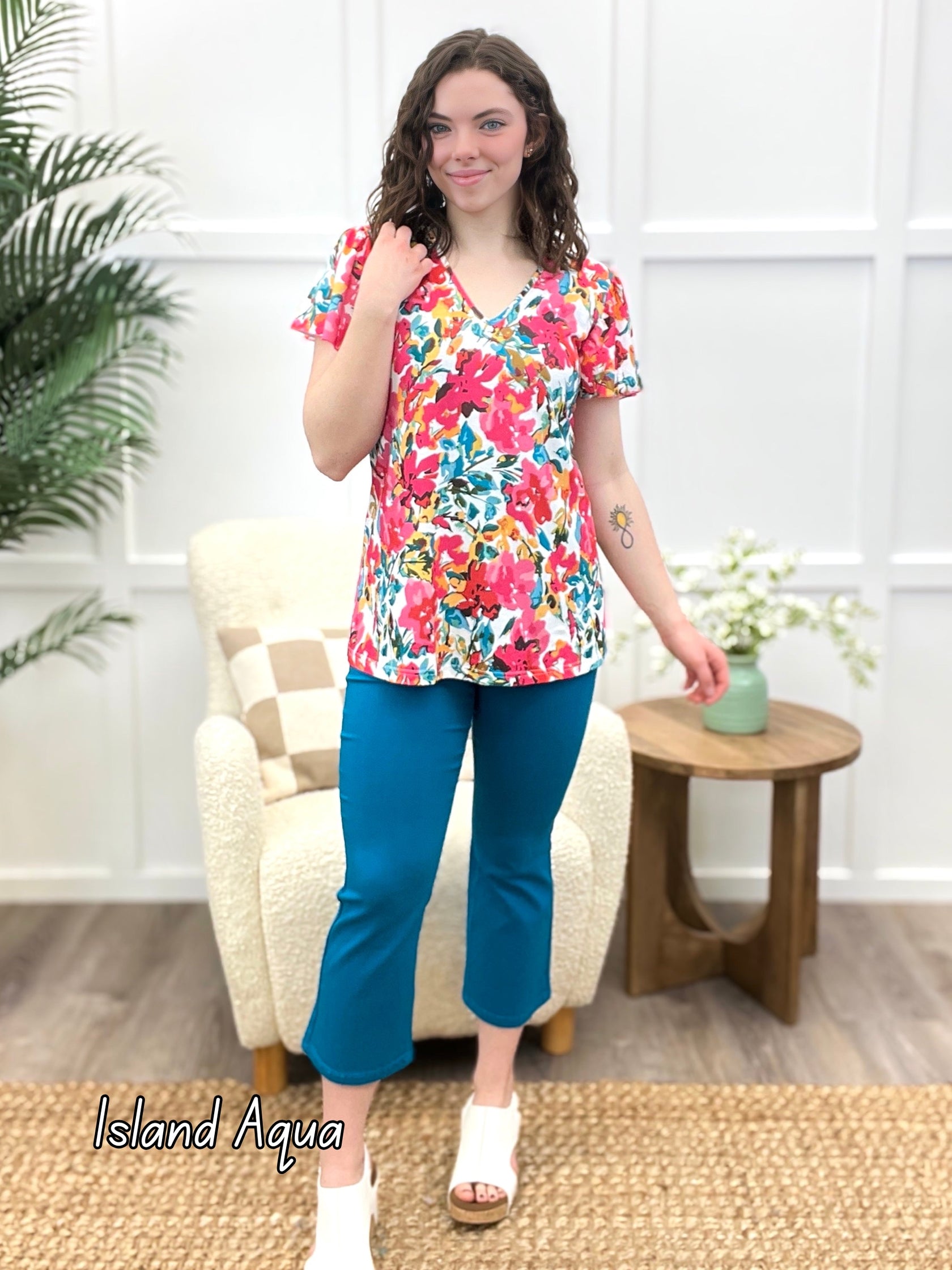 YMI Tropical Fusion Collection HyperStretch Cropped Kick Flare Pants ...