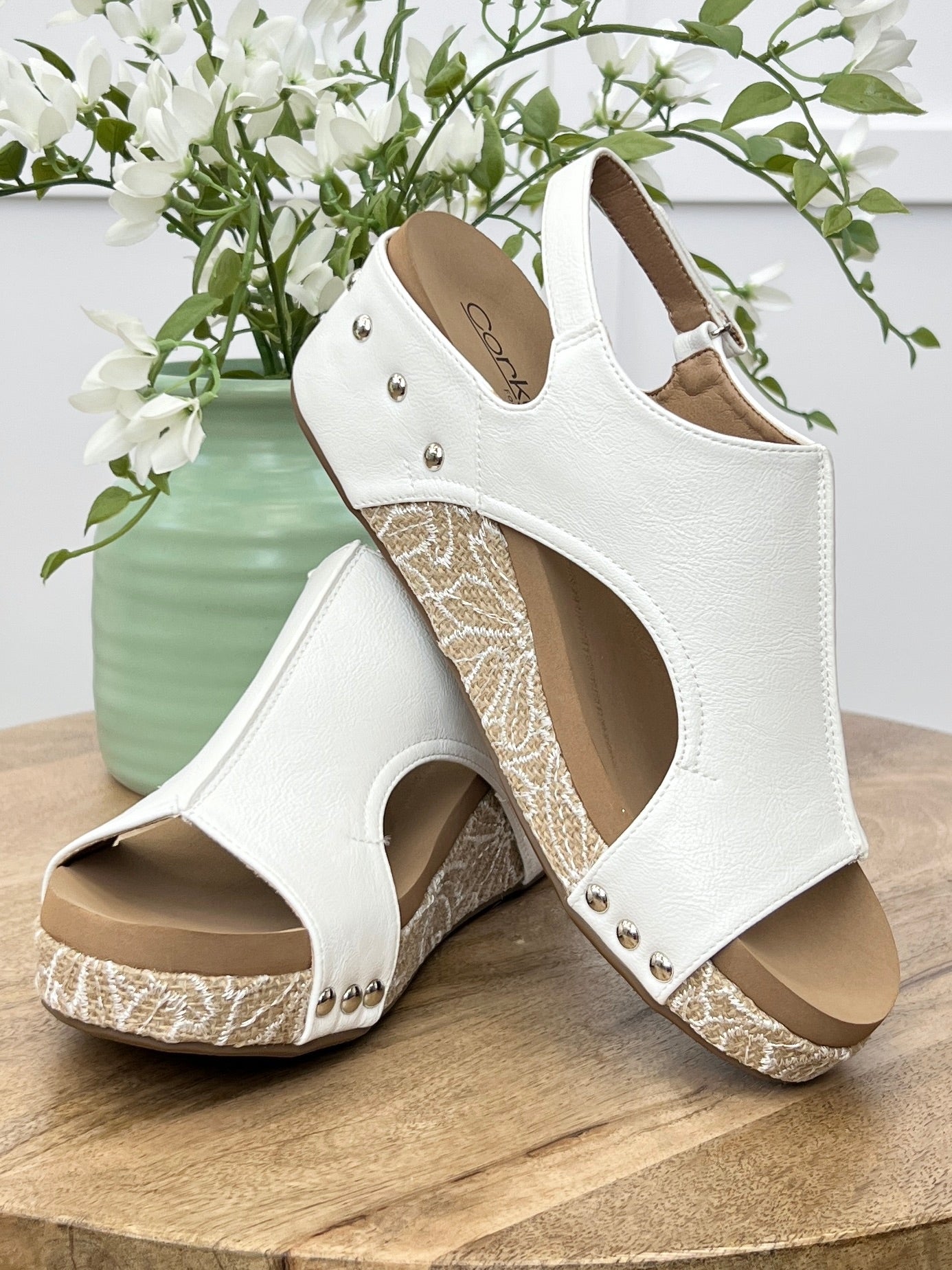 Corkys Volta II White Cork Wedge Sandals