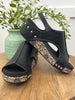Corkys Volta II Black Raffia Floral Wrapped Sandal