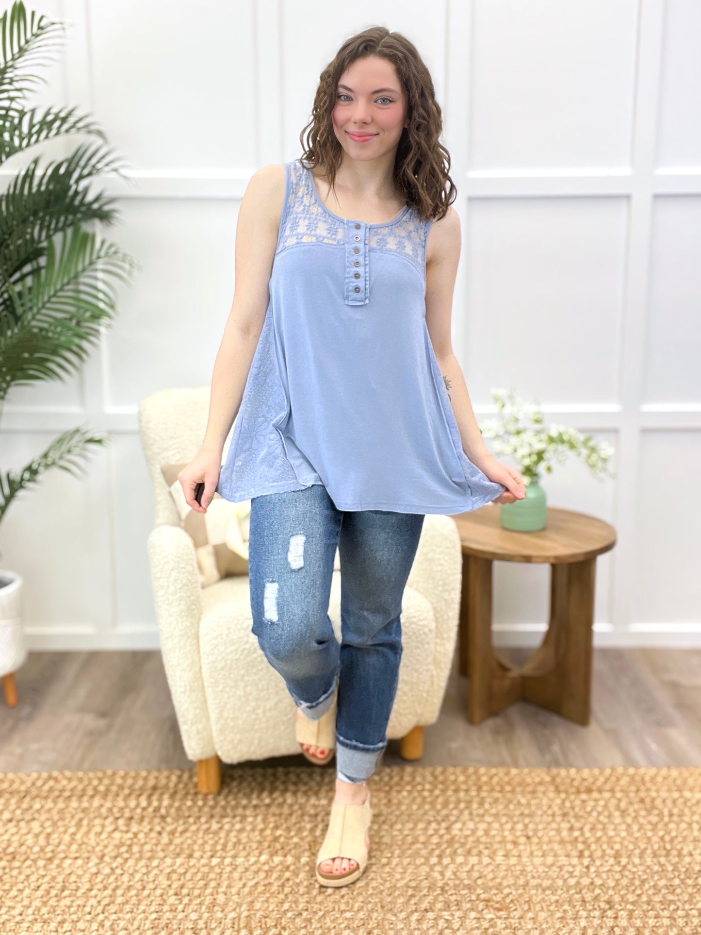 Blue Haven Crisscross Back Sleeveless Top