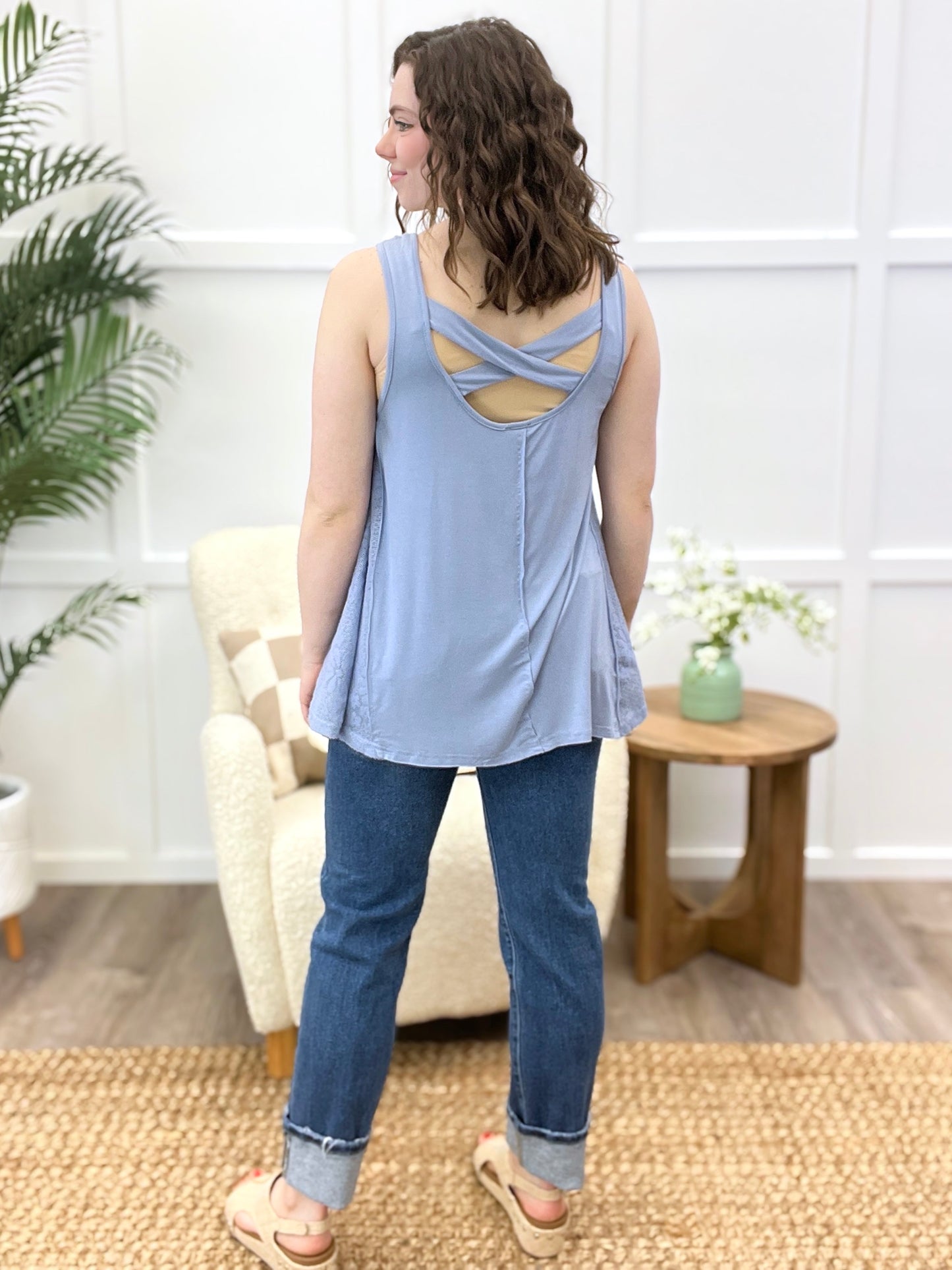 Blue Haven Crisscross Back Sleeveless Top