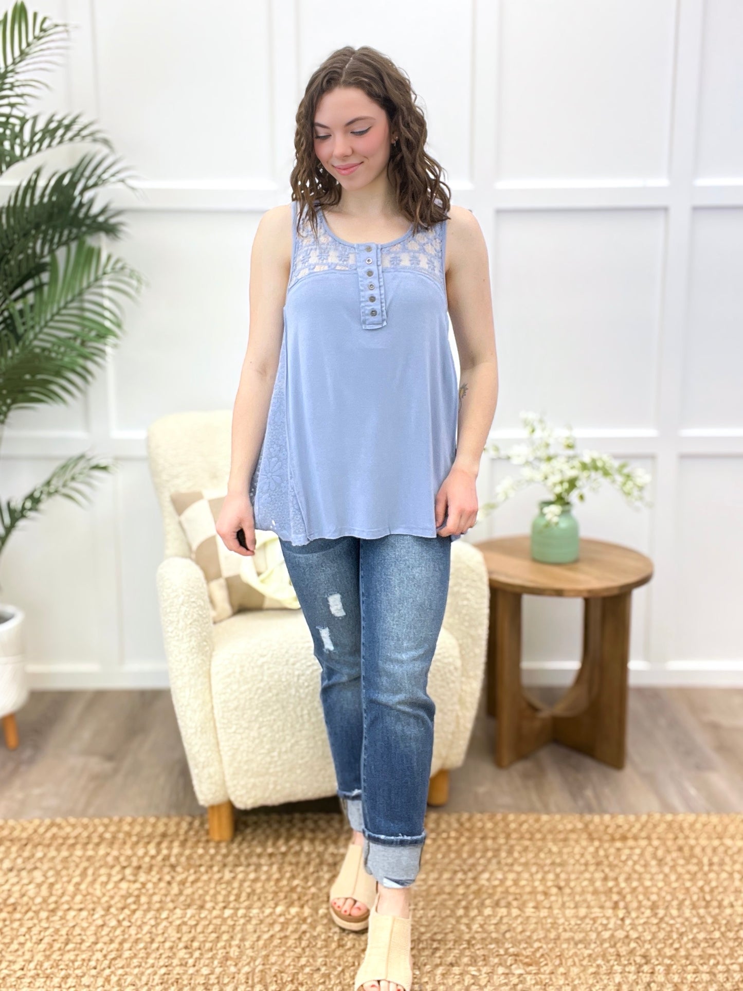 Blue Haven Crisscross Back Sleeveless Top