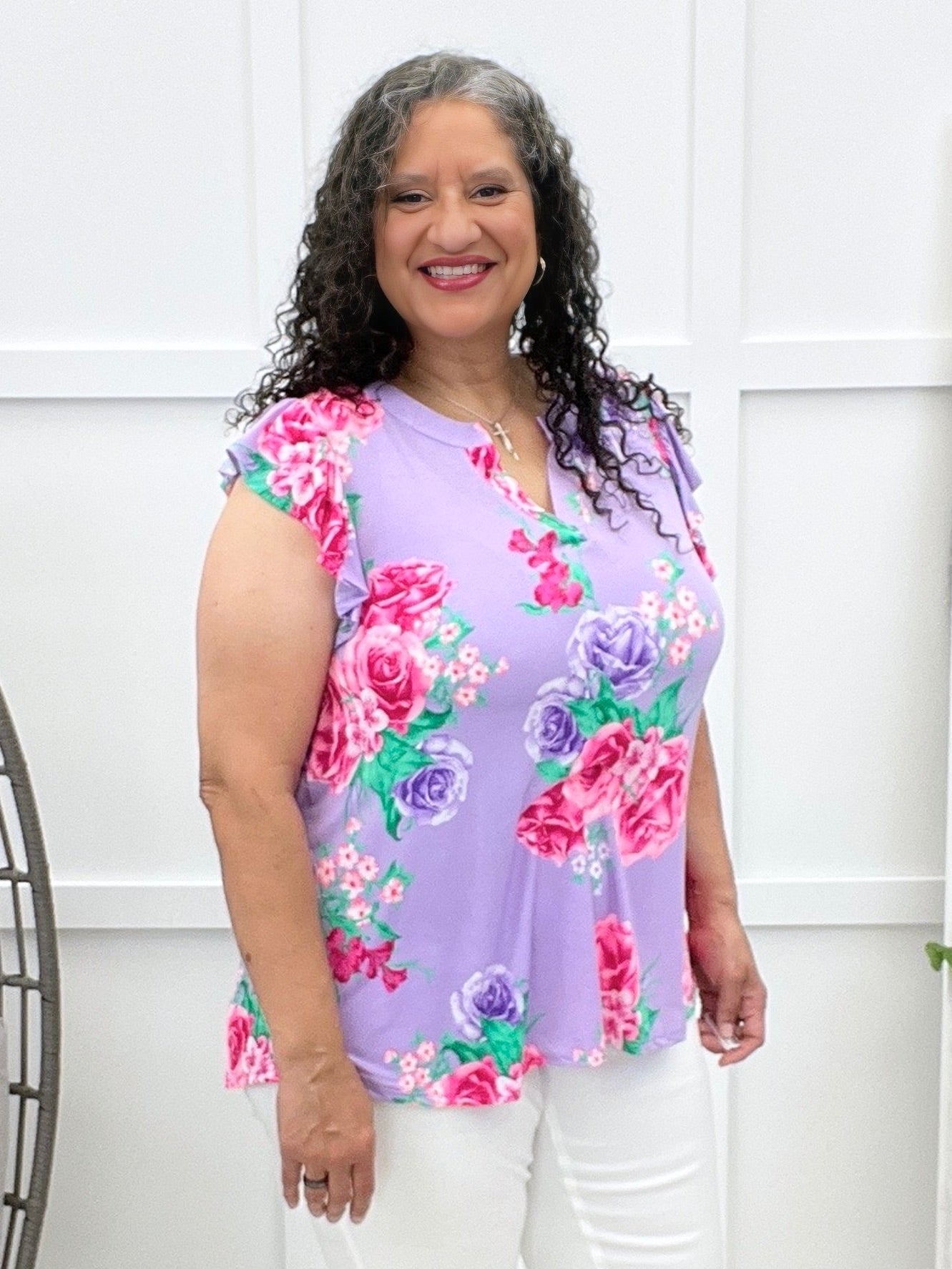 Dear Scarlett Vibrant Floral Flutter Sleeve Top