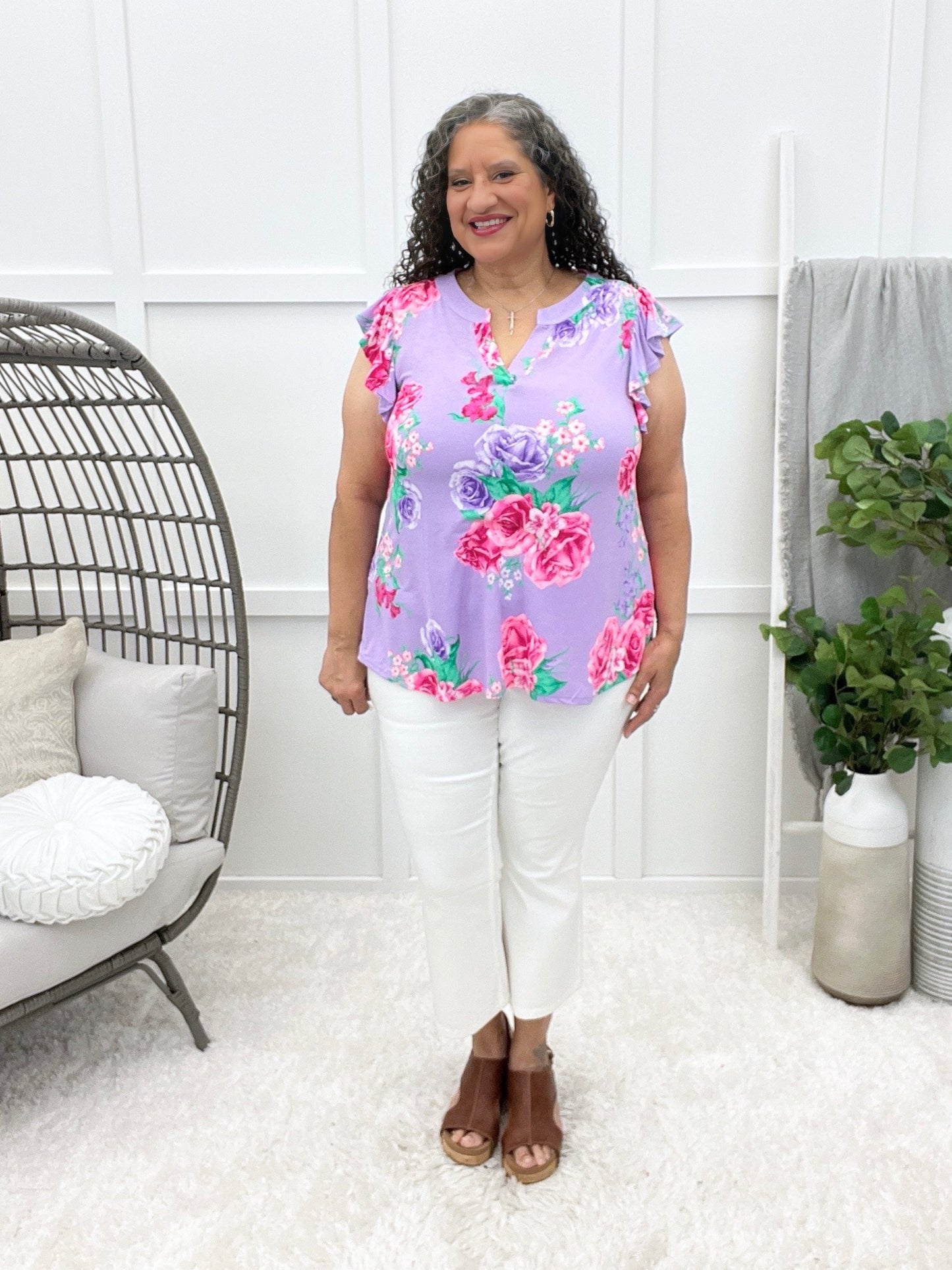 Dear Scarlett Vibrant Floral Flutter Sleeve Top