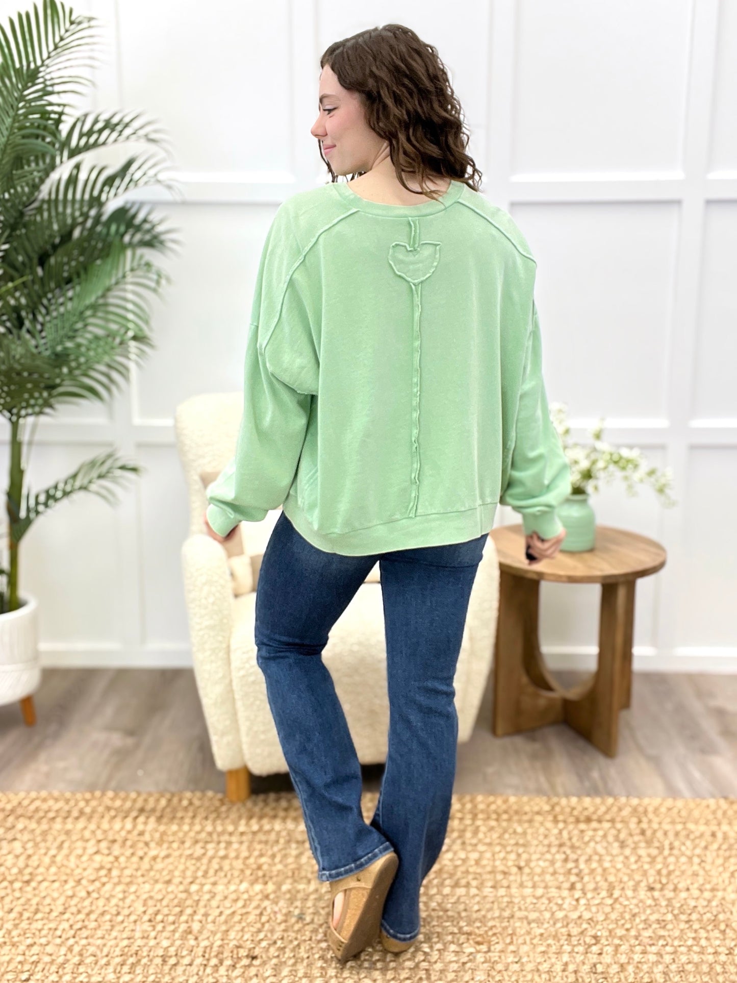 Mint Heart Patch Terry Knit Pullover