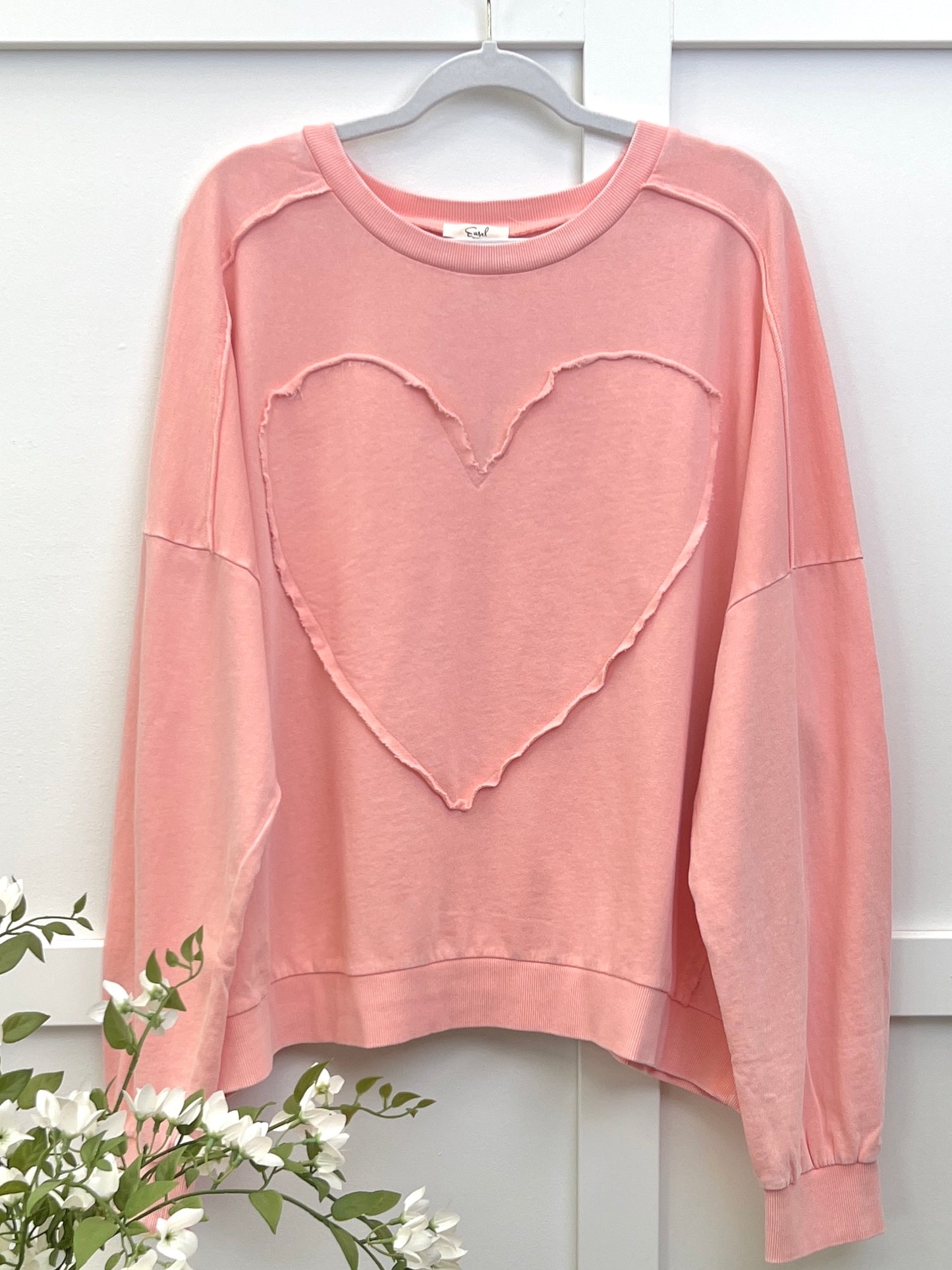 Peach Heart Patch Terry Knit Pullover