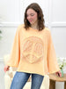 Peach Peace Sign Patch Cotton Pullover