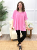 Pink Blossom Oversized V-Neck Cotton Blend Top