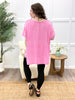 Pink Blossom Oversized V-Neck Cotton Blend Top