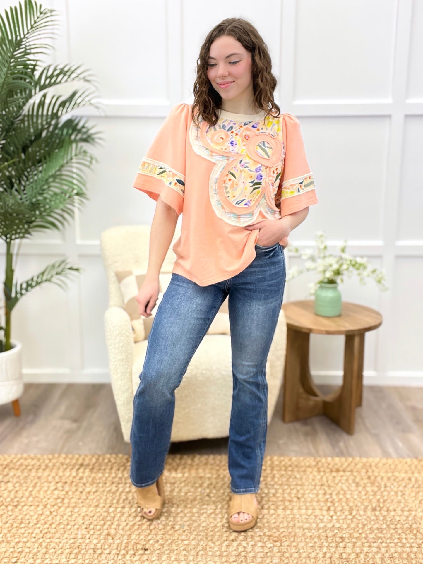 Peach Blossom Patch Cotton Top