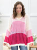 Pink Coastal Breeze Color Block Knit Hoodie