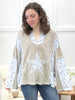 Textured Star Patch V-Neck Top with Stud Detail