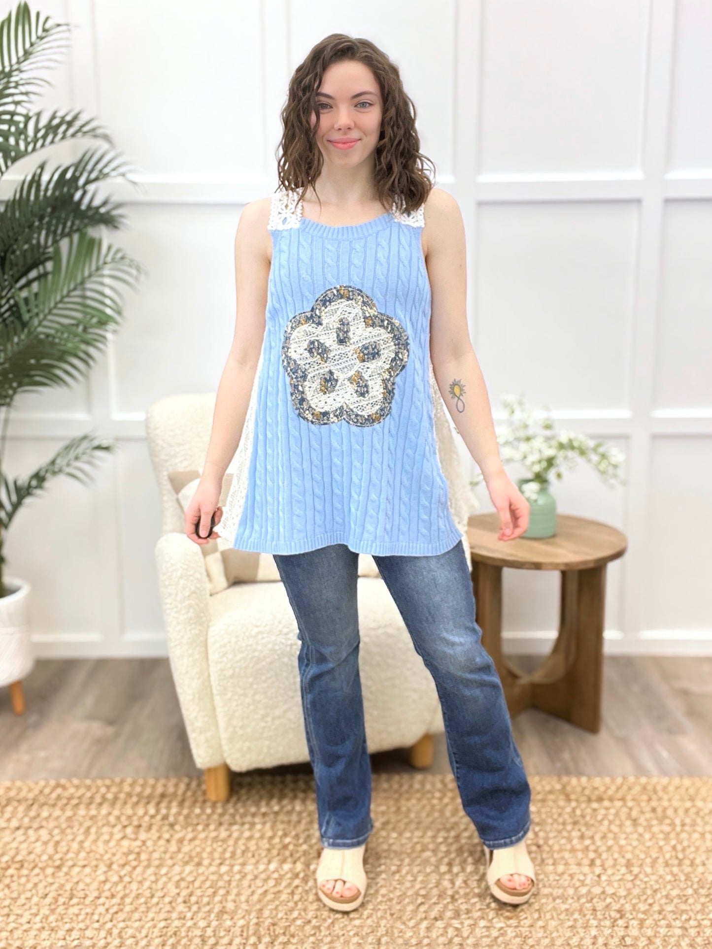 Meadow Bloom Lace Patch Sweater Tank